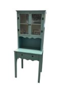 AQUA PAINTED WOOD DESK WITH STORAGE TOP