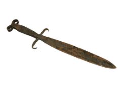 FORGED IRON DOUBLE EDGE DAGGER WITH FINGER LOOP HILT AND GUARD