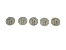 FIVE U.S. STANDING LIBERTY SILVER QUARTERS
