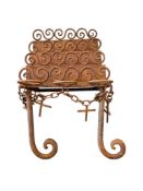 ANTIQUE FOUR TIER CANDLE HOLDER WITH SCROLL DESIGN AND CROSS CHAIN
