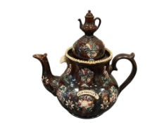 ANTIQUE VICTORIAN ENGLISH MEASHAM BARGEWARE POTTERY TEAPOT 