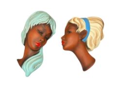 MID-CENTURY CORTENDORF STYLIZED CERAMIC WALL MASKS MADE IN WESTERN GERMANY