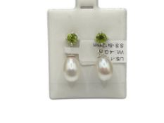 STERLING SILVER PERIDOT AND FRESHWATER PEARL DROP EARRINGS