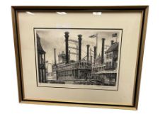 ALAN JAY GAINES ETCHING TITLED THE RIVER STEAMBOAT ROBERT E. LEE