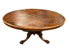 LATE 1800'S VICTORIAN PERIOD WALNUT BURL TILT TOP LOO TABLE