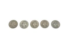 FIVE U.S. WASHINGTON SILVER QUARTERS FROM THE 1930'S