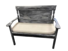 STONEWASH BLUE FINISH WOOD BENCH WITH PADDED SEAT CUSHION