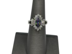 STERLING SILVER MYSTIC TOPAZ CZ AND COLORLESS CZ RING FEATURING MARQUISE DESIGN
