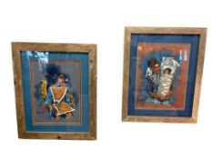 TWO ORIGINAL OIL PASTEL ON PAPER PAINTINGS OF NATIVE AMERICAN MOTHER AND CHILDREN BY VALENCIA