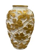 1930'S ART DECO PHOENIX / CONSOLIDATED GLASS CO. DOGWOOD OR POPPY SCULPTED MILK GLASS VASE
