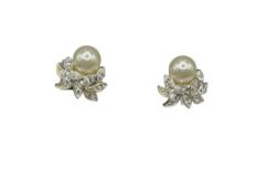 VINTAGE SILVER TONE FAUX PEARL AND RHINESTONE CLIP-BACK EARRINGS
