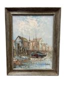 BURNETT ORIGINAL OIL ON CANVAS PAINTING OF A DOCK / HARBOR