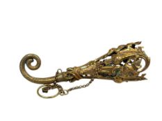 19TH CENTURY FRENCH GILT METAL ORNATE TUSSIE MUSSIE POSEY / POSY HOLDER WITH WAIST CLIP