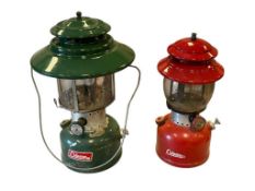 VINTAGE COLEMAN DUAL AND SINGLE MANTLE KEROSENE / OIL LAMPS MODEL 228F AND 200A