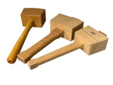 THREE WOODEN CARPENTER'S MALLETS INCLUDING TWO BY SHEFFIELD ENGLAND