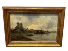 JULES DUPRE FRENCH PAINTER ORIGINAL OIL ON BOARD RIVER LANDSCAPE PAINTING