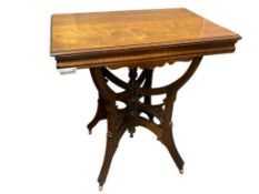 EARLY 1900'S CARVED WOOD RECTANGULAR PARLOR TABLE WITH WOODEN CASTORS