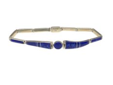 VINTAGE MEXICO STERLING SILVER INLAID BLUE LAPIS LINK BRACELET