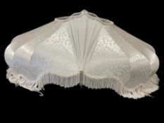 LARGE VICTORIAN SYLE FABRIC LAMPSHADE WITH FRINGE AND FLORAL DESIGN