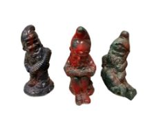 THREE CAST CEMENT GARDEN GNOMES