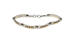 VINTAGE DAVE SKEETS NAVAJO ARTIST SIGNED STERLING SILVER AND 14K YELLOW GOLD LINK BRACELET