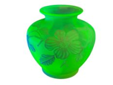 19TH CENTURY THOMAS WEBB & SONS URANIUM GLASS FLORAL CAMEO VASE MADE IN ENGLAND