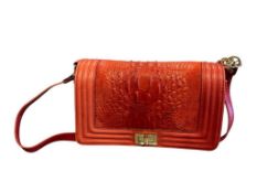 SOPHIA REBECA BRIGHT RED LEATHER SATCHEL WITH ALLIGATOR GRAIN FLAP