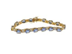 GOLD VERMEIL STERLING SILVER SIMULATED TANZANITE AND DIAMOND CUT LINK BRACELET