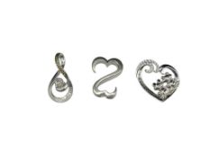 THREE STERLING SILVER FASHION PENDANTS INCLUDING DUAL HEART DESIGN AND MORE