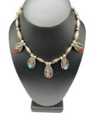 VINTAGE PAUL HALEY NAVAJO ARTIST SIGNED TURQUOISE AND CORAL NECKLACE