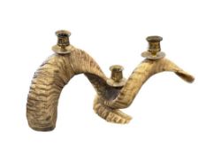 UNUSUAL CURL RAM'S HORN AND BRASS CANDLESTICK HOLDER