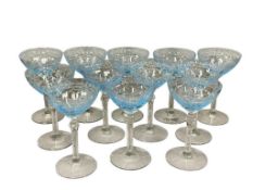 VINTAGE EARLY 20TH CENTURY FOSTORIA JUNE AZURE BLUE FOOTED COCKTAIL GOBLETS / STEMS
