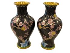 PAIR OF VINTAGE CHINESE CLOISONNE CASES FEATURING CHERRY BLOSSOMS AN DBLUE BIRDS