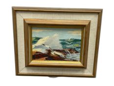 JACK WILSON LISTED CALIFORNIA ARTIST ORIGINAL OIL ON BOARD SEASCAPE TITLED SALT SPRAY NO. 615