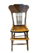 VICTORIAN 19TH CENTURY OAK CARVED SCROLLWORK HIGHCHAIR
