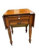 VINTAGE PINE FARMHOUSE BAKERS END TABLE WITH BRASS POSSUM BELLY AND DROP LEAF SIDES