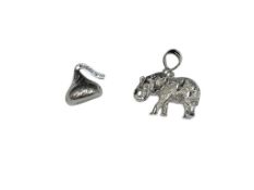 TWO STERLING SILVER PENDANTS INCLUDING HERSHEY'S KISSES AND DIAMOND CUT ELEPHANT