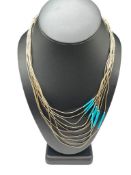 VINTAGE STERLING SILVER LIQUID SILVER AND TURQUOISE MULTI-STRAND NECKLACE