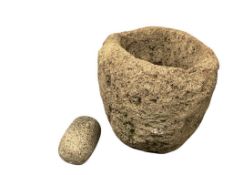 LARGE NATIVE AMERICAN ARTIFACT PESTLE AND MORTAR, METATE AND MANO