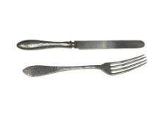 ANTIQUE H. MORTON & CO. HAMMERED STERLING SILVER KNIFE AND FORK SET