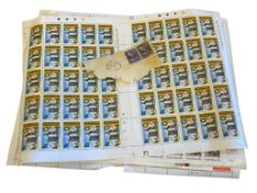 SEVEN UNCUT STAMP SHEETS 8, 10, 12, 13, 15, AND 20 CENT STAMP SHEETS