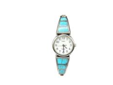 VINTAGE STERLING SILVER DESIGNER HALLMARKED INALID TURQUOISE WATCH TIPS WITH TIMEX WATCH