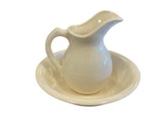 VINTAGE MCCOY POTTERY 7525 WHITE SPECKLE POTTERY BASIN AND PITCHER