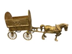 MID-20TH CENTURY BRASS GYPSY CART AND HORSE / CARAVAN STATUE