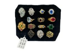 14 ELEGANT RINGS INCLUDING GOLD ELECTROPLATED AND ROLLED GOLD PLATED DESIGNS