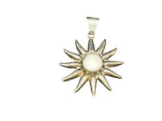 VINTAGE STERLING SILVER SUN BURST PENDANT WITH WHITE STONE IN CENTER