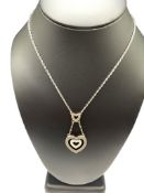 VINTAGE DESIGNER HALLMARKED STERLING SILVER MARCASITE AND CZ HEART PENDANT NECKLACE