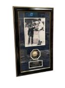 SIGNED GEORGE H.W. BUSH BASEBALL WITH BLACK AND WHITE OF BUSH AND BABE RUTH LEGENDARY PLAYER
