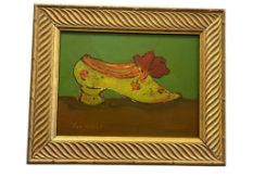 IRA YEAGER AMERICAN ORIGINAL MIXED MEDIA ART ON CANVAS OIL / ACRYLIC VICTORIAN SHOE