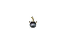 GOLD PLATED STERLING SILVER TAHITIAN GREY PEARL AND CZ PENDANT